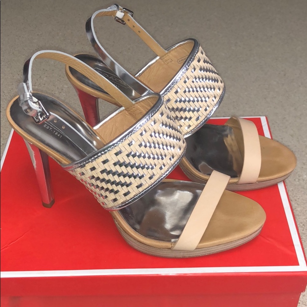 Coach Steffi Beige and Silver Leather Shoes. 10M